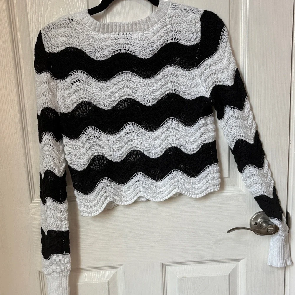 Vigoss Black & White Wavy Stripe Knit Sweater - Picture 2 of 8